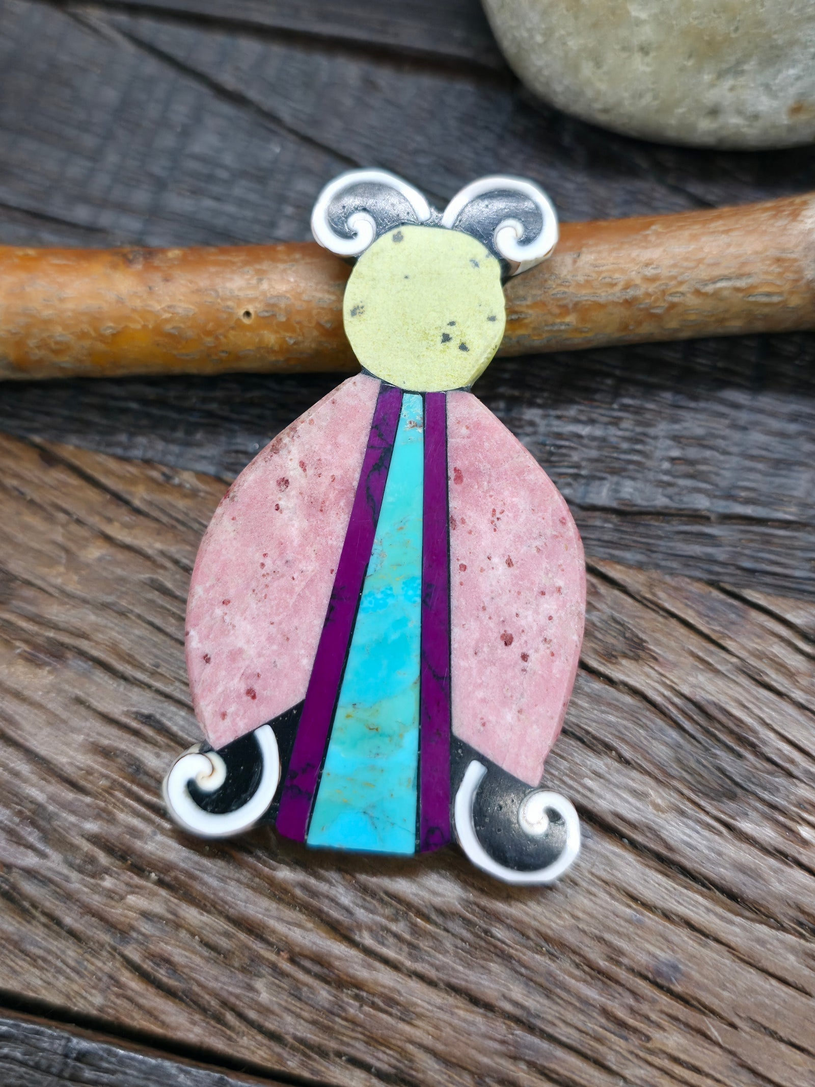 Mosaic Inlay Ladybug Pin by Mary Tafoya - 2 3/4 in. by 1 1/2 in.