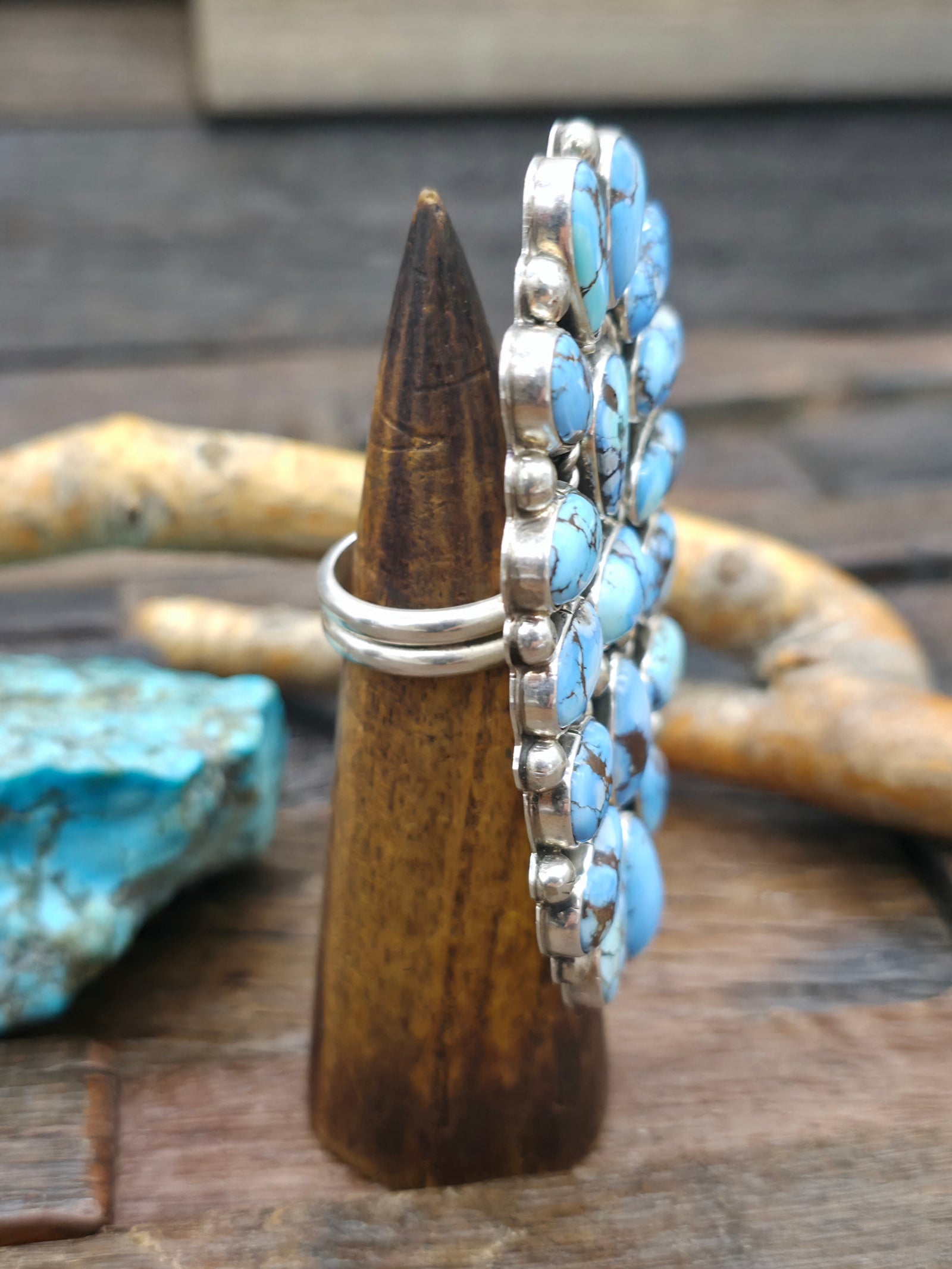 Sterling Silver Golden Hills Turquoise Cluster Ring by Melvin and Tiffany Jones - Adjustable