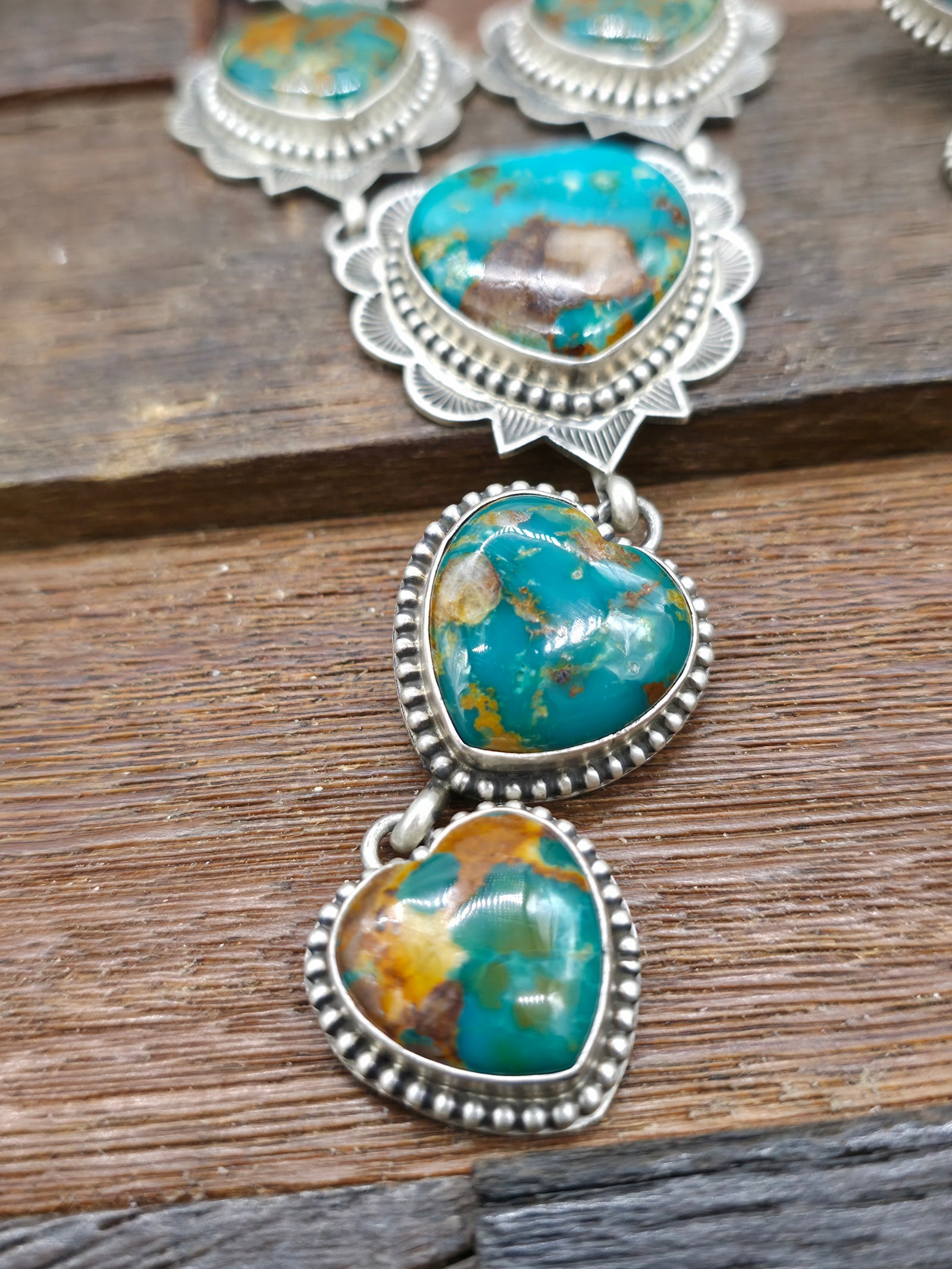 Sterling Silver Nevada Turquoise Heart Lariat Necklace by Charles Johnson - 25 in. with 4 in. Drop