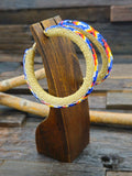Large Beaded Hoop Earrings Dark Blue