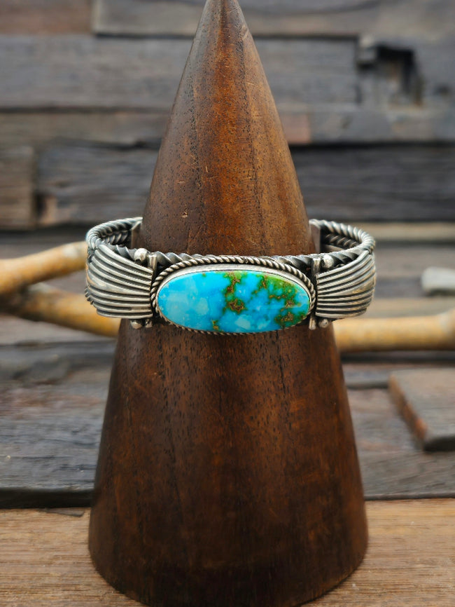 Oxidized Sterling Silver and Sonoran Turquoise Bracelet by Albert Jake 7 in