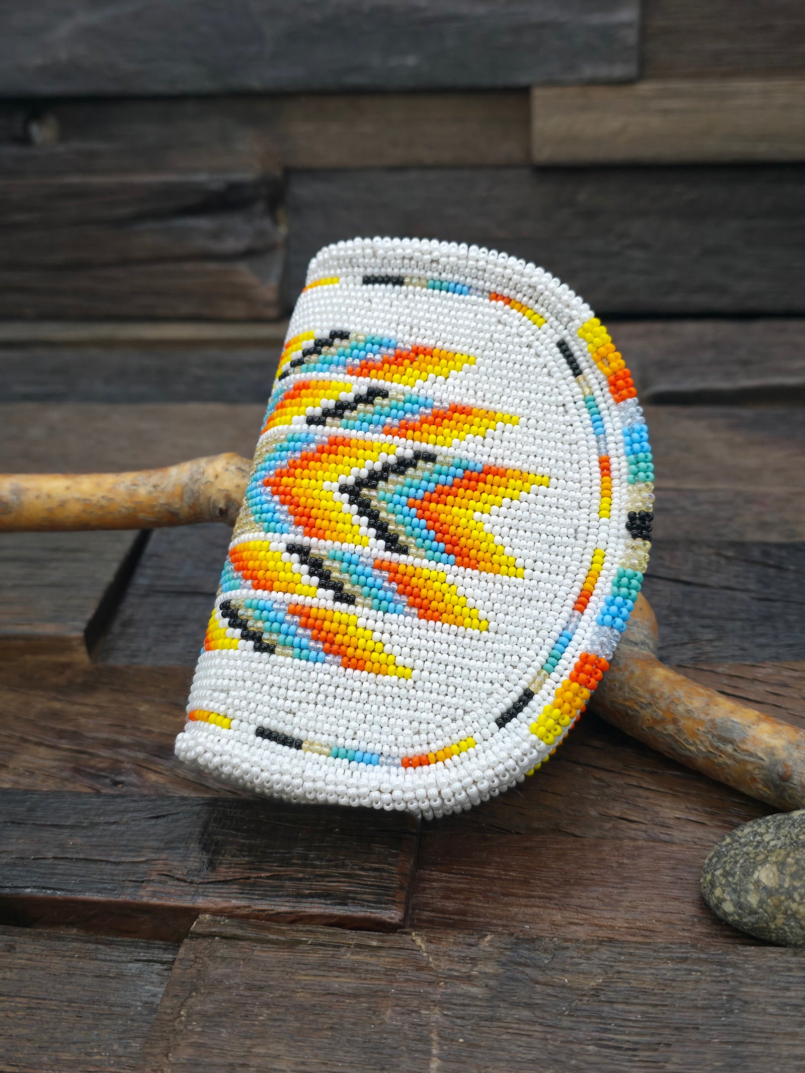 Hand Beaded Coin Purse - White and Yellow