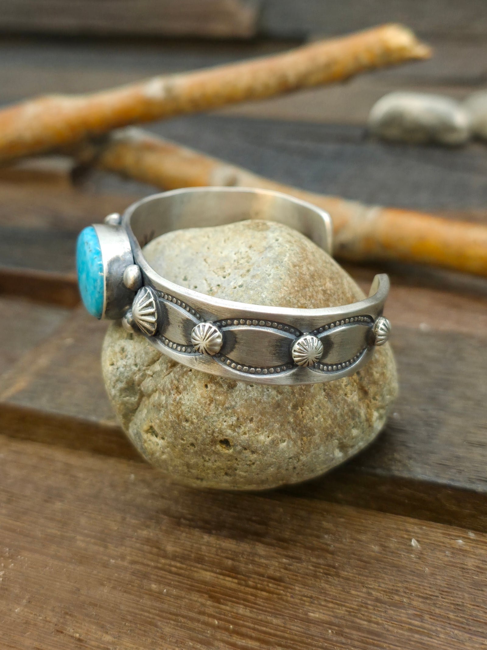 Chimney Butte Oxidized Sterling Silver Turquoise Cuff Bracelet - 6 1/2 in. with Gap