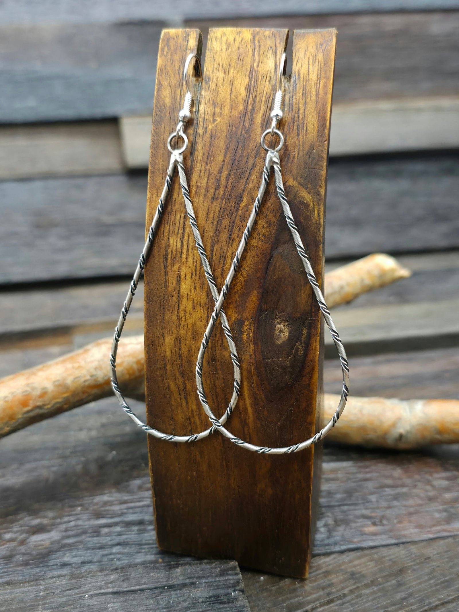 Long Sterling Silver Twist Loop Earrings by Katrina Tsosie