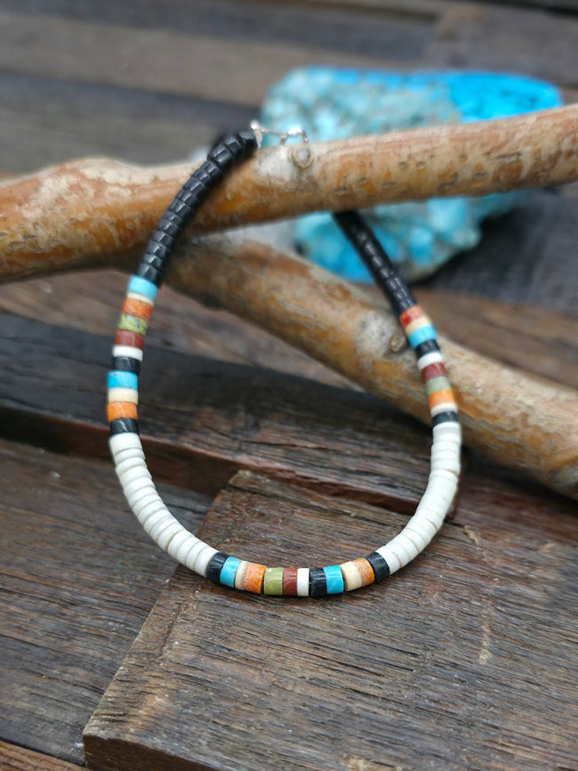 Santo Domingo Light Heishi and Multistone Bracelet by Dorene Calabaza 7.5 in.