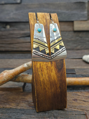 Round Repousse Stamped Sterling Silver Earrings by T.O. White - 2 1/4 in. by 1 1/4 in.
