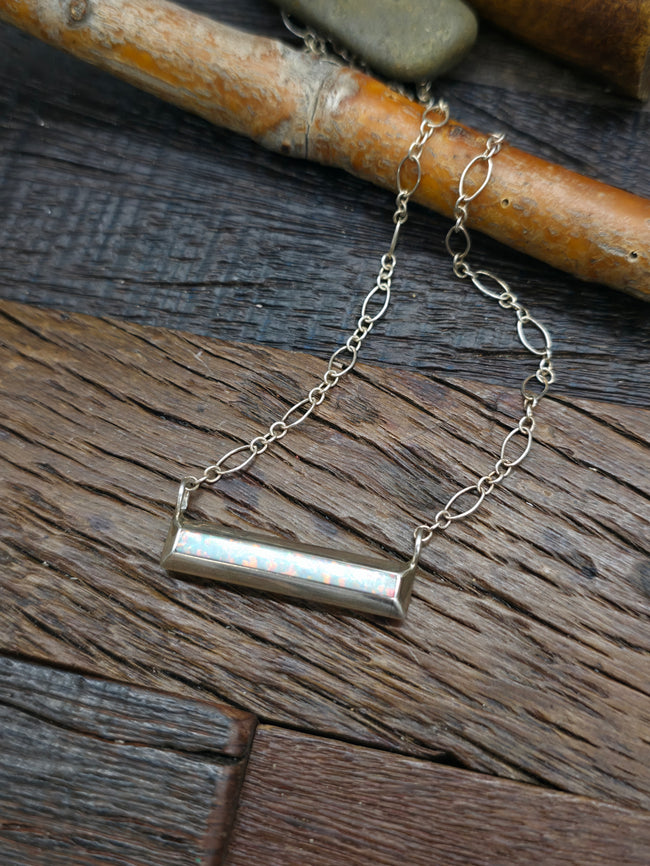 White Lab Opal Bar Necklace on 18 in. Chain by J. Natachu - 18 in.