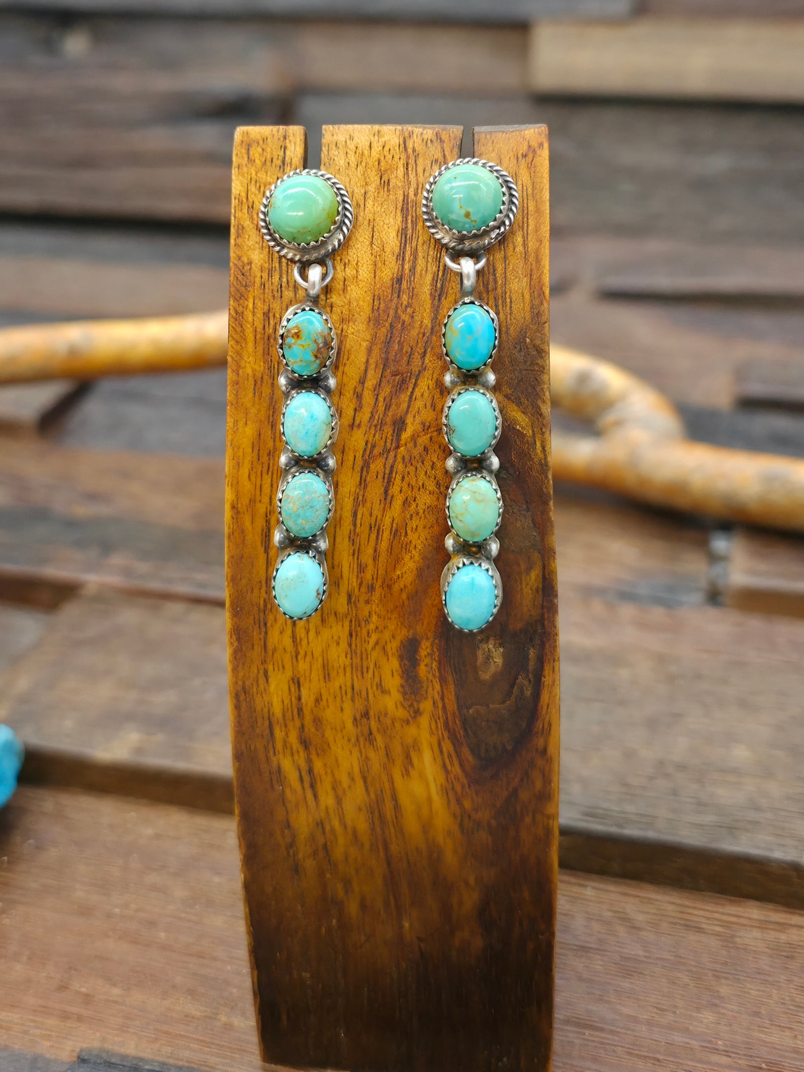 Sterling Silver Turquoise Post Dangle Earrings by Anisa Martinez - 2 1/2 in. by 1/2 in.