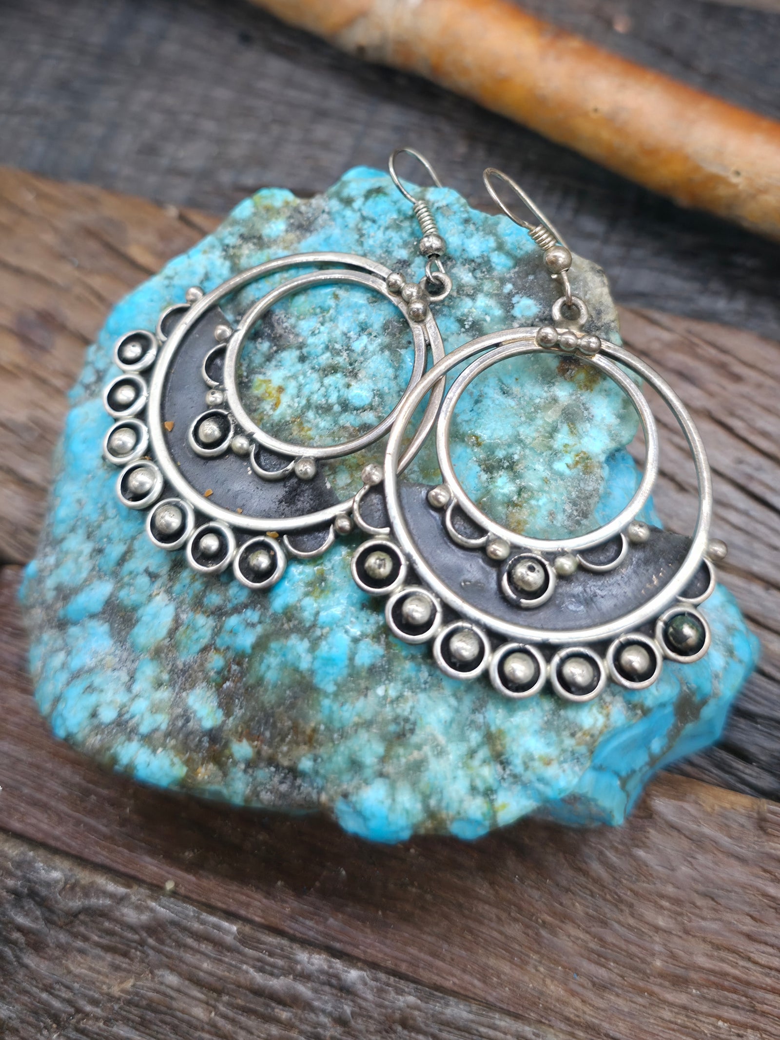 Vintage/Estate Sterling Silver Earrings by Lorena Nez - 2 1/4 in. by 1 1/2 in.