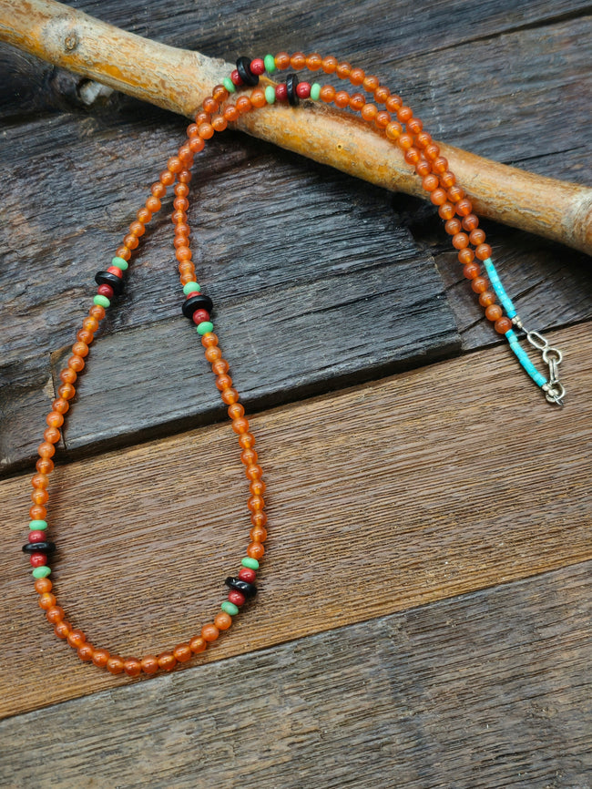 Carnelian, Turquoise, and Jet Necklace