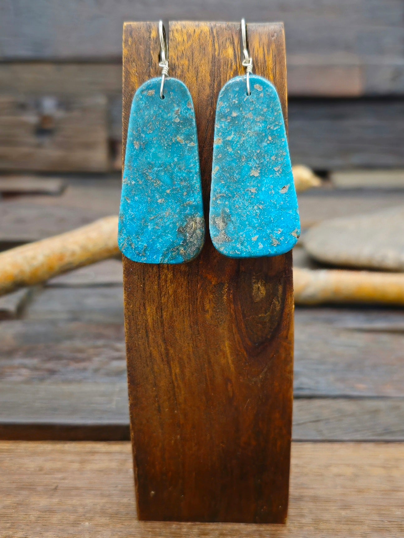 Large Dark Blue Turquoise Slab Earrings by Marcella Castillo