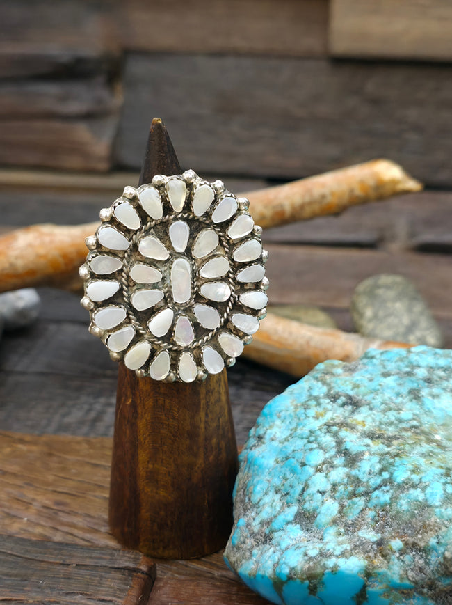 Mother of Pearl and Sterling Silver Cluster Ring by Griffin Tsabetsaye - Size 8