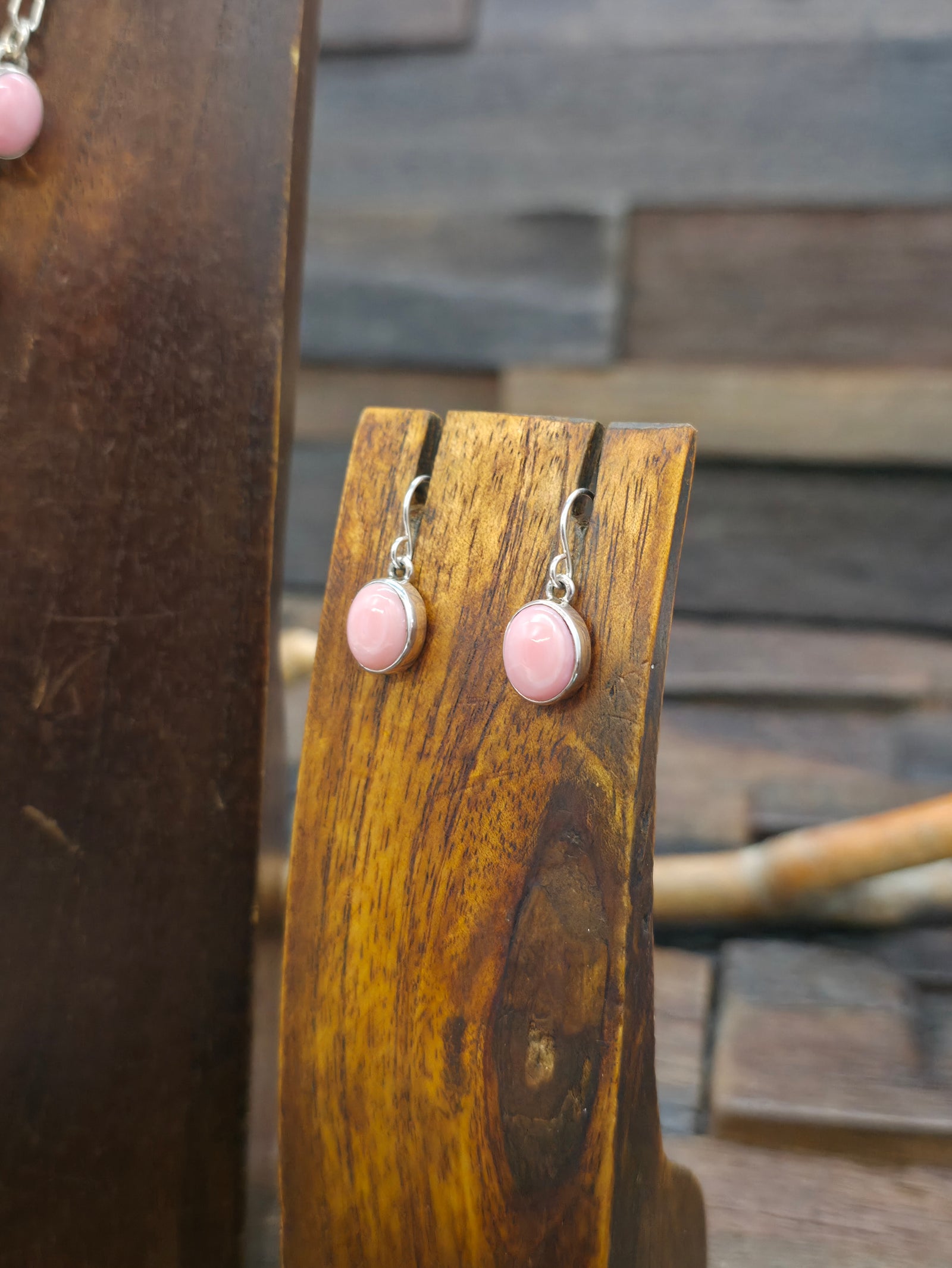 Pink Conch Sterling Silver Lariat Necklace and Earring Set by Rosella Paxton - 19 in.