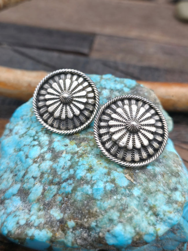 Stamped Sterling Silver Post Earrings by Tom Lewis