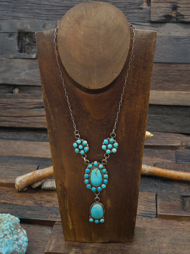 Sterling Silver Kingman Turquoise Lariat Necklace by Devin Brown - 22 in. with 3 in. Drop