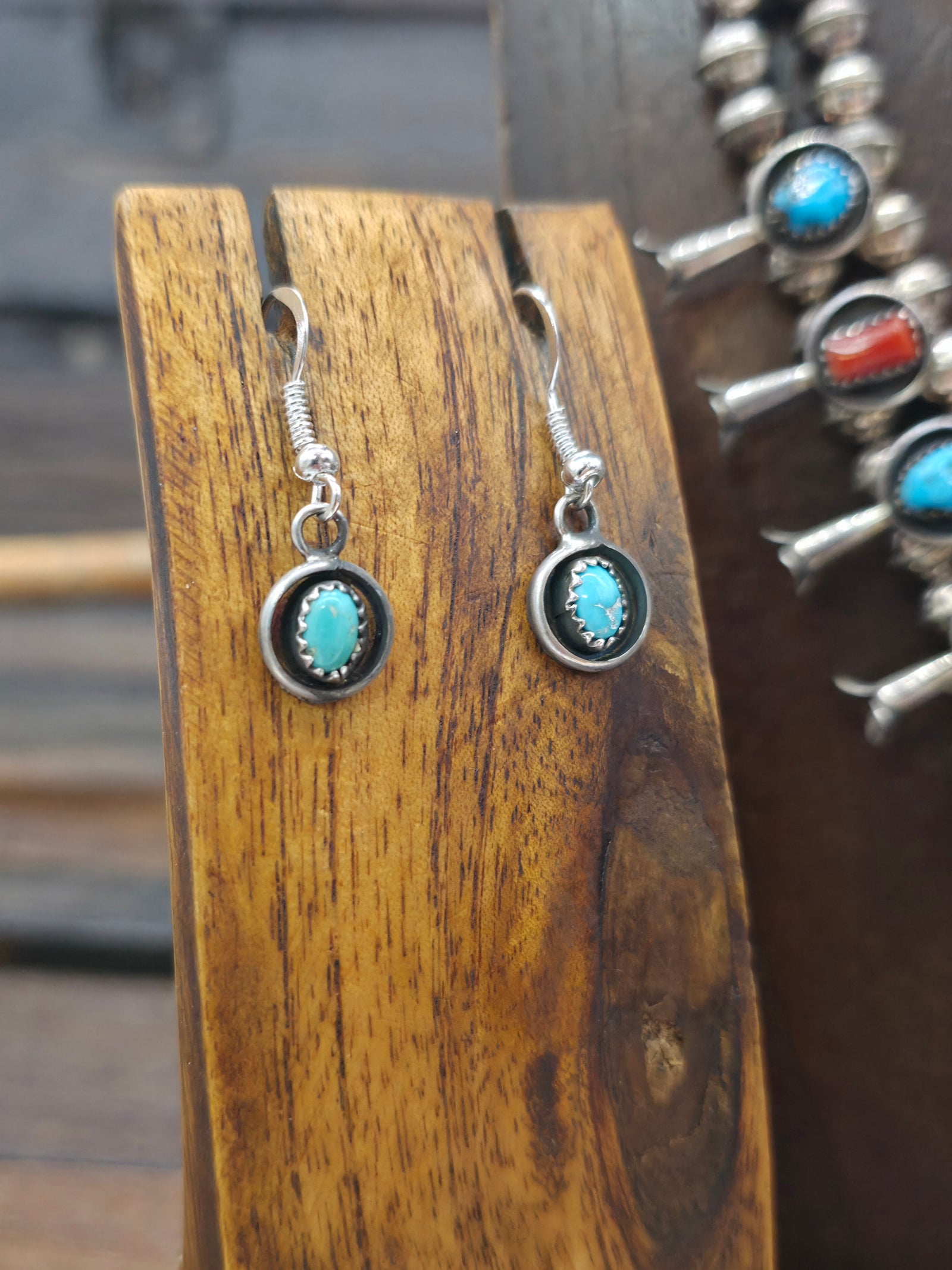 Sterling Silver Turquoise and Coral Squash Blossom Necklace and Earring Set by Phil and Lenora Garcia - 18 in.