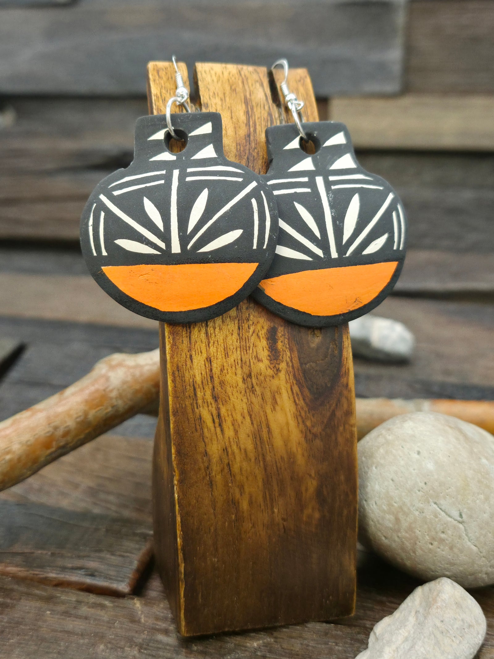 Pottery Dangle Earrings by Mary Garcia - 2 1/2 by 2 in.