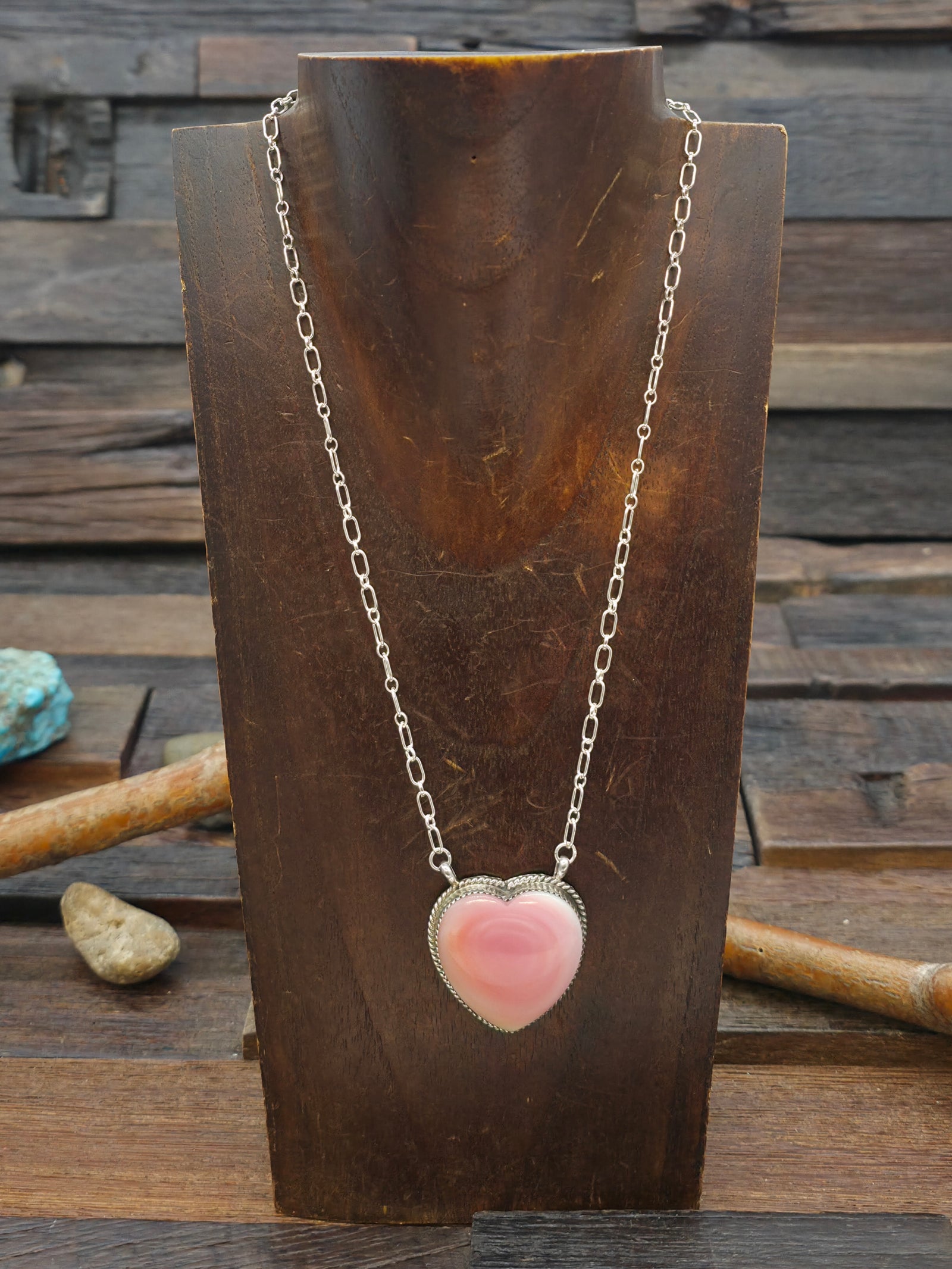 Sterling Silver Pink Conch Shell Heart Necklace - 18 in.