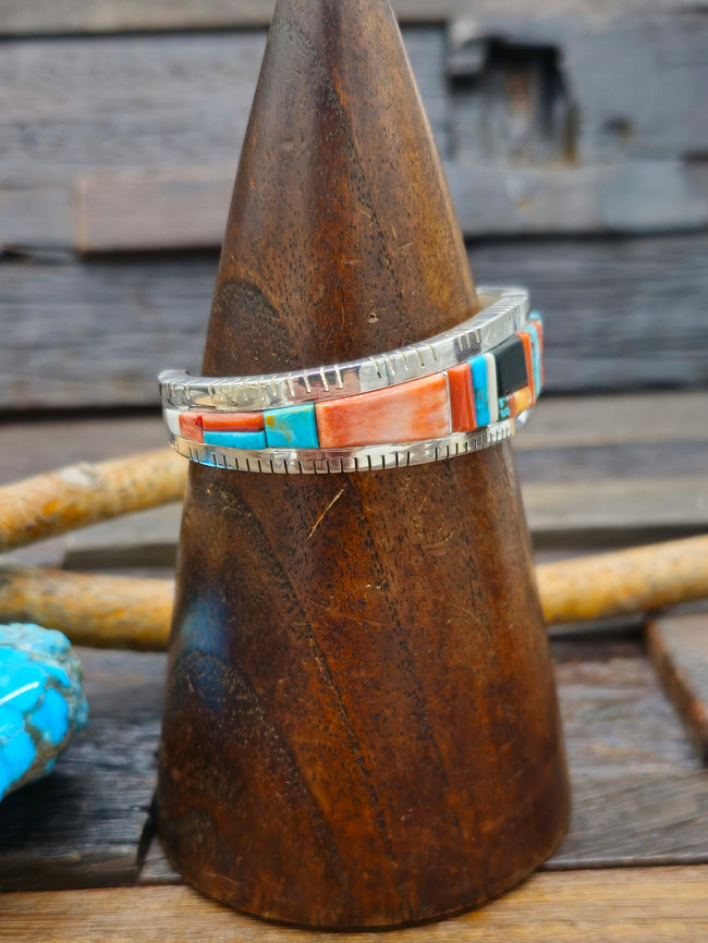 Cobblestone Inlay Sterling Silver Cuff by David Tune - 6 1/4 in.