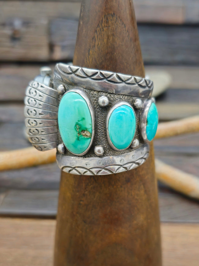 Vintage/Estate Sterling Silver and Turquoise Watch Cuff -7 in.