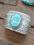 Turquoise Stamped Sterling Silver Cuff Bracelet by Randy Boyd - 7 in. with Gap