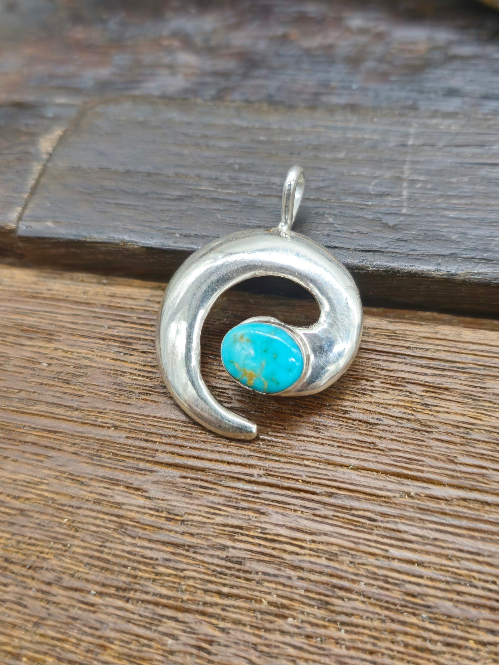 Green Turquoise Sterling Silver Spiral Pendant by Joseph Martinez