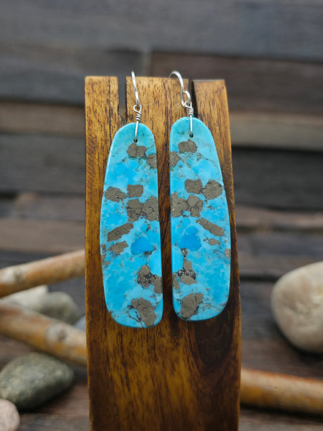 Turquoise Slab Earrings by Marcella Castillo - 3 in. by 3/4 in.