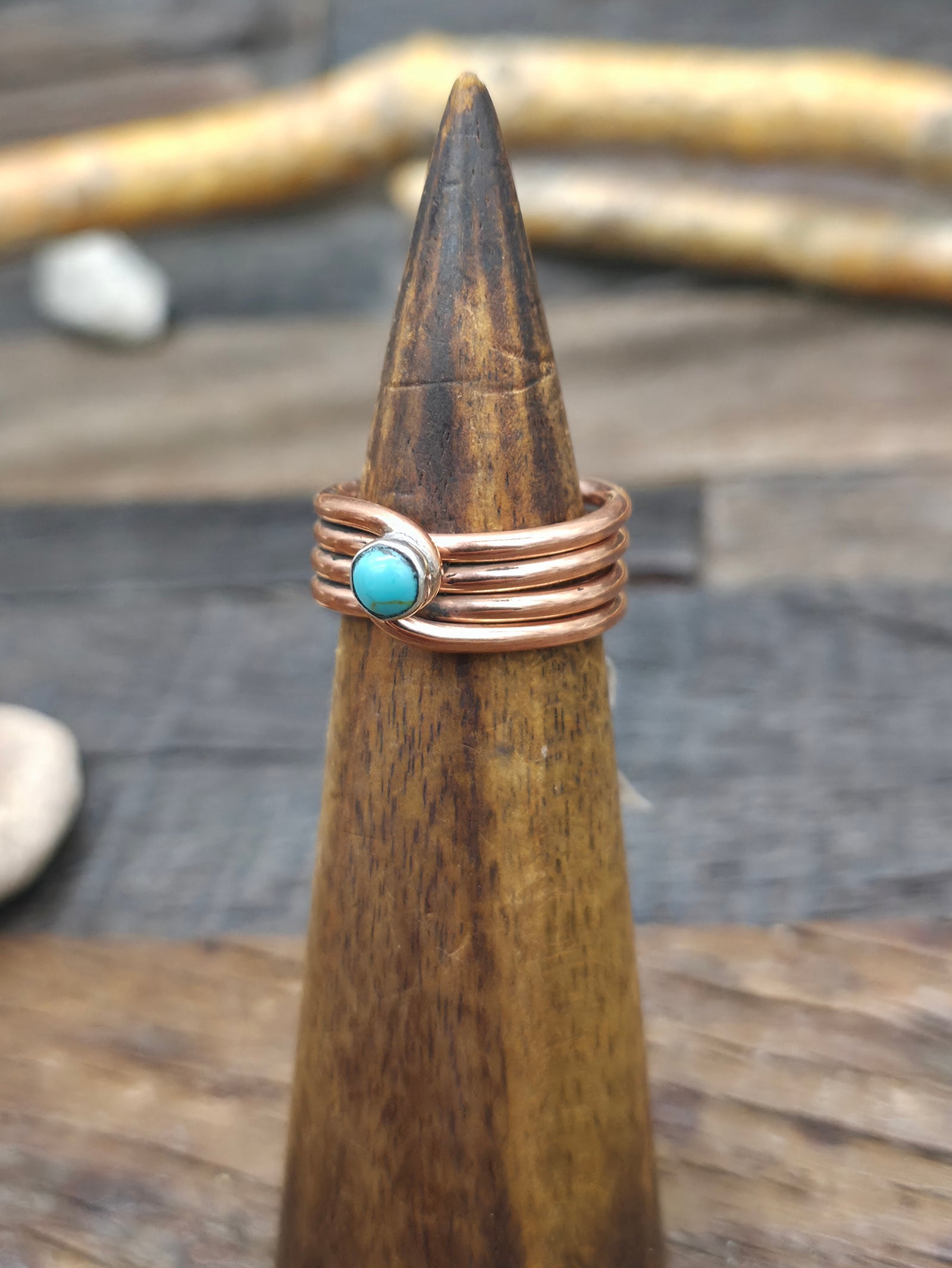 Copper Wire Ring with Turquoise by Yolanda Skeets - Size 9