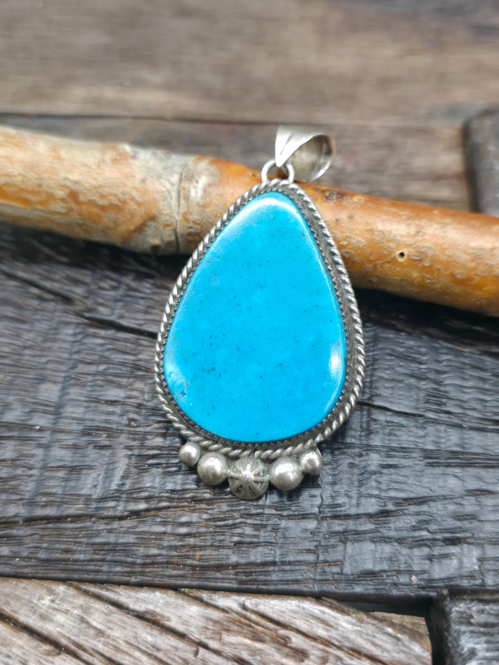 Sterling Silver Kingman Turquoise Pendant by Linda Yazzie - 2 1/4 in. by 1 1/4 in.