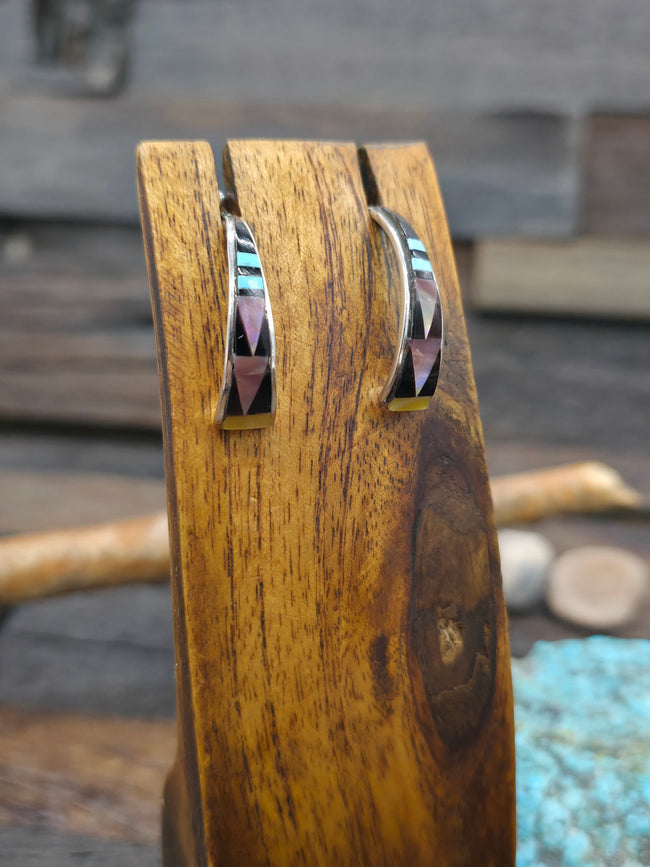 Sterling Silver Half Hoop Inlay Earrings by Tammy Qualo - 1 in. by 1/4 in.
