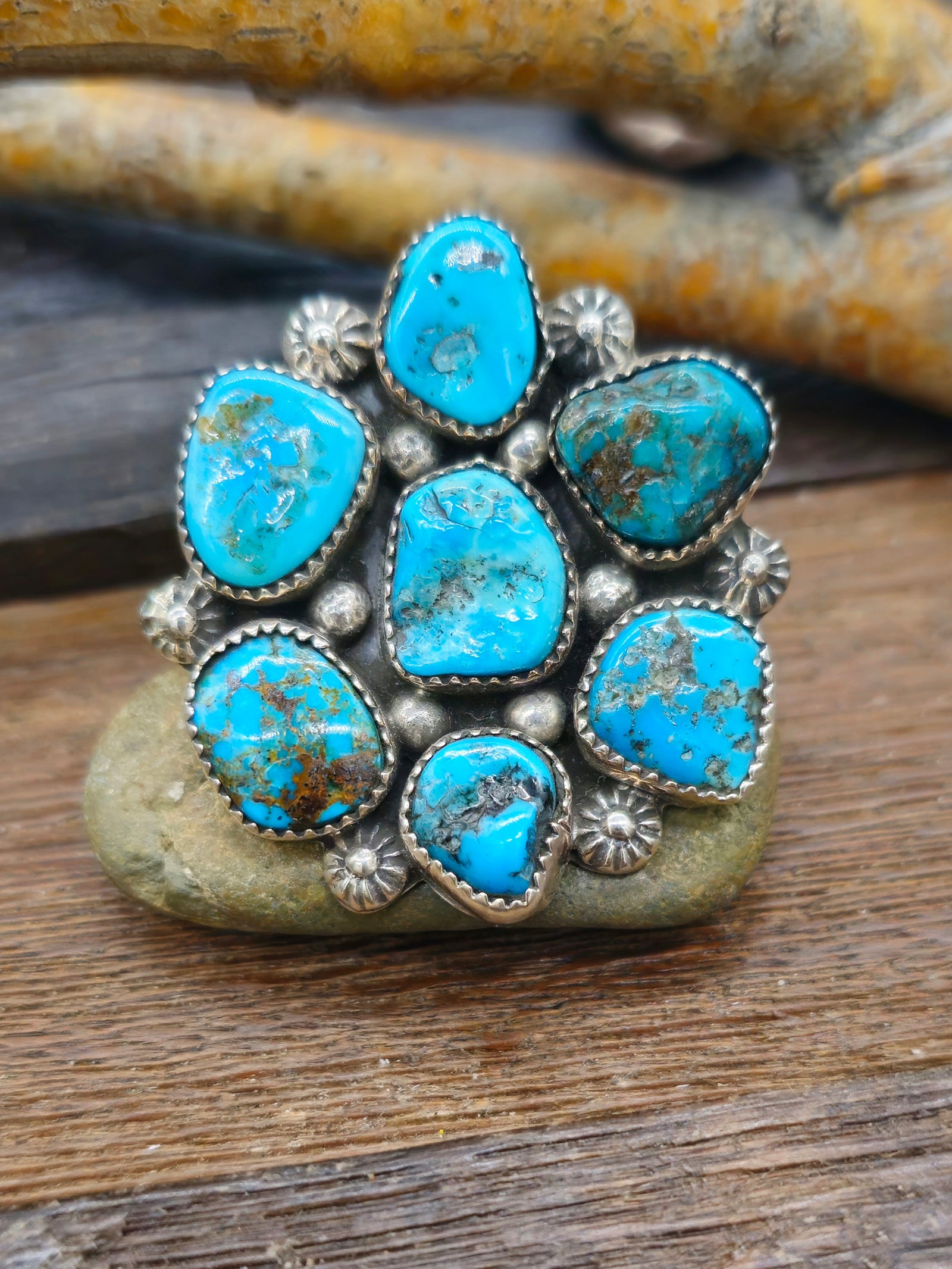Large Turquoise Cluster Ring by Jeff Largo - Size 9
