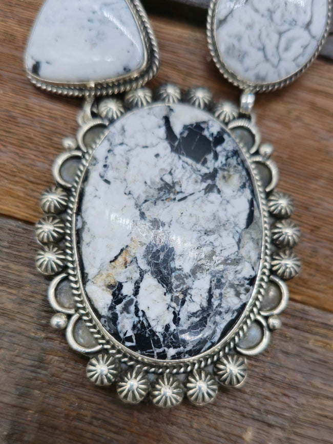 Sterling Silver White Buffalo Necklace and Earring Set by Mary Ellen - 28 in