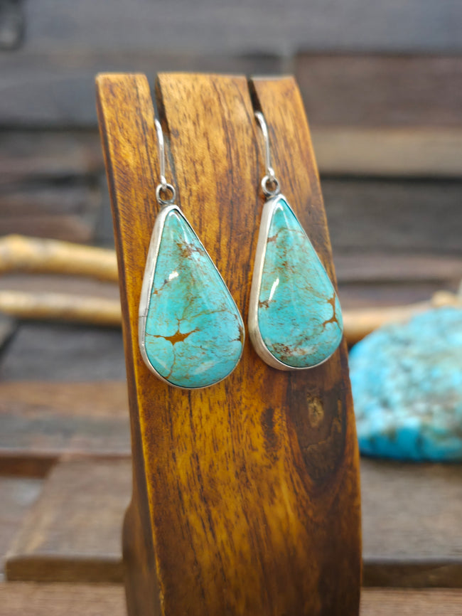 Turquoise Teardrop Sterling Silver Earrings by R. Begay