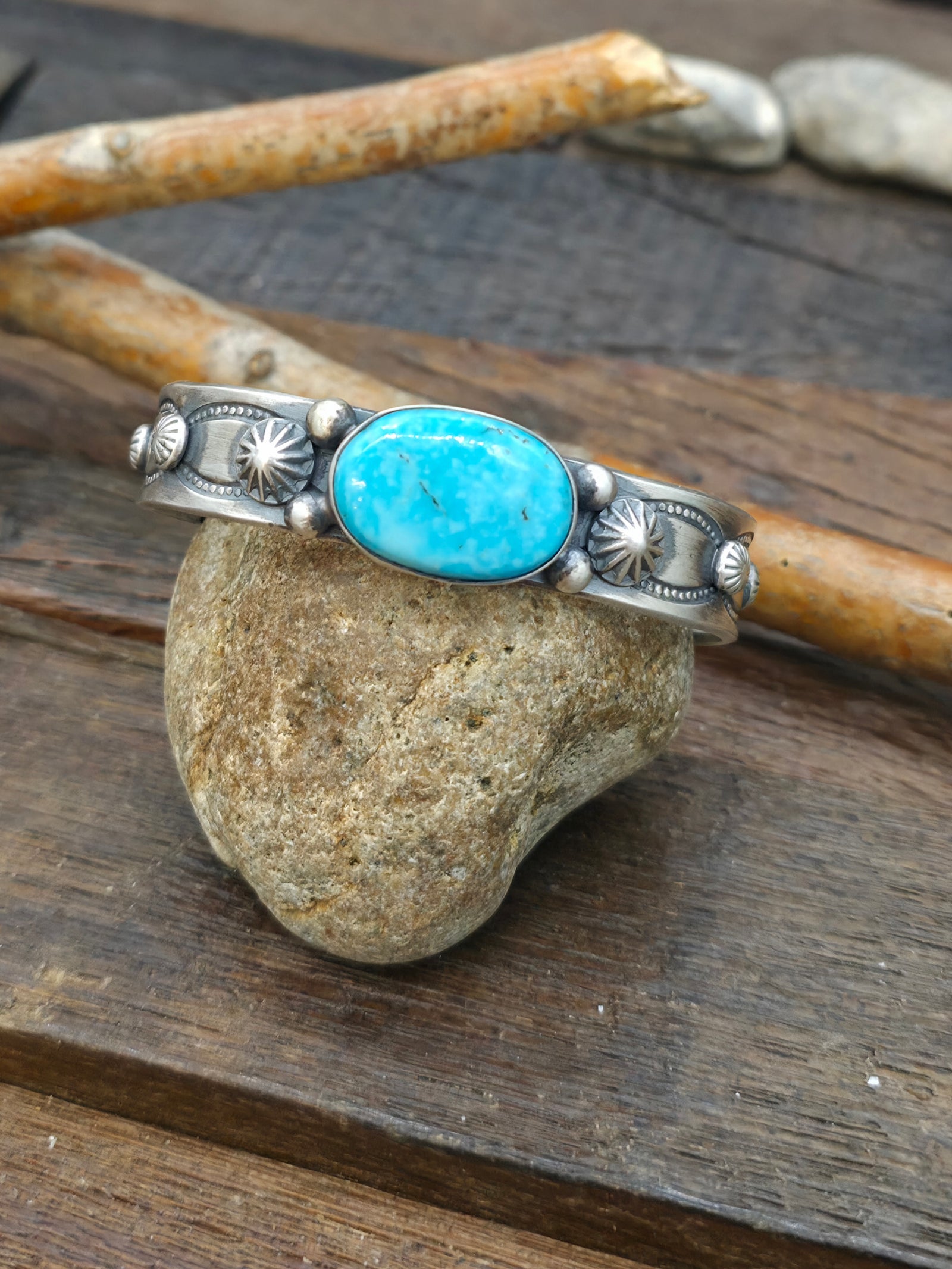 Chimney Butte Oxidized Sterling Silver Turquoise Cuff Bracelet - 6 1/2 in. with Gap