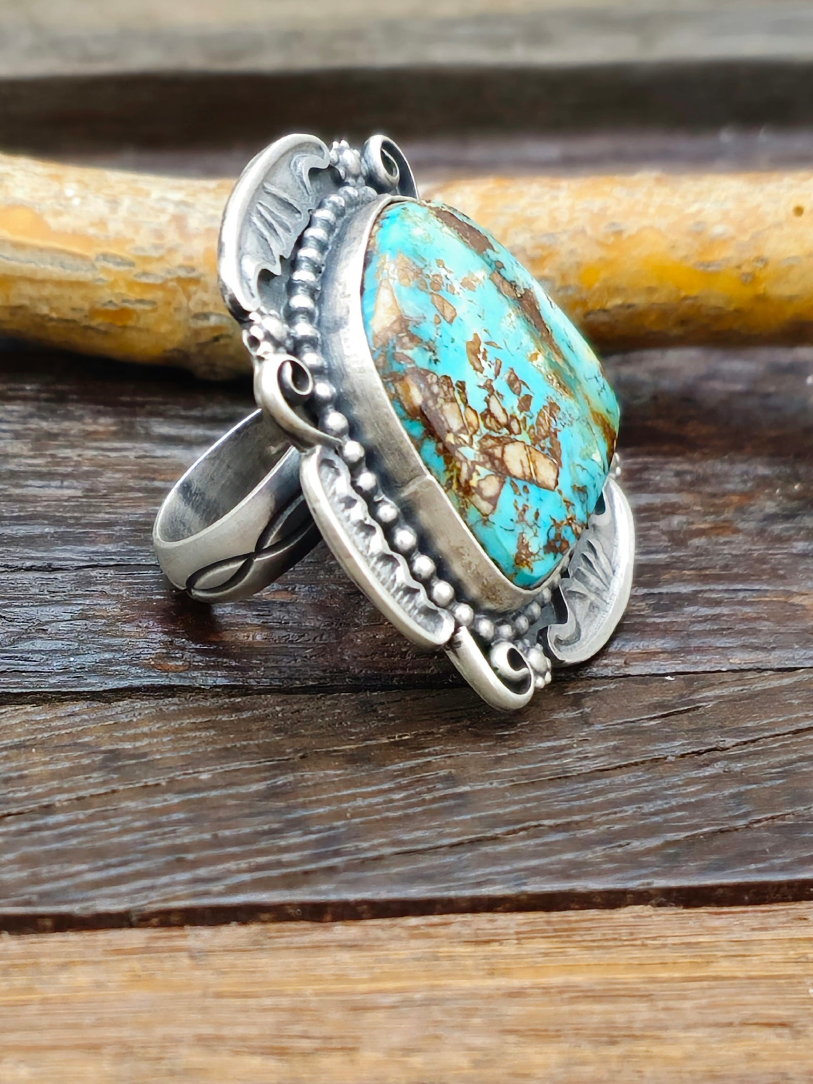 Adjustable Sterling Silver and Turquoise Ring by Ronald Tom