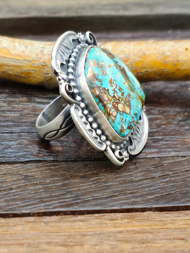 Adjustable Sterling Silver and Turquoise Ring by Ronald Tom