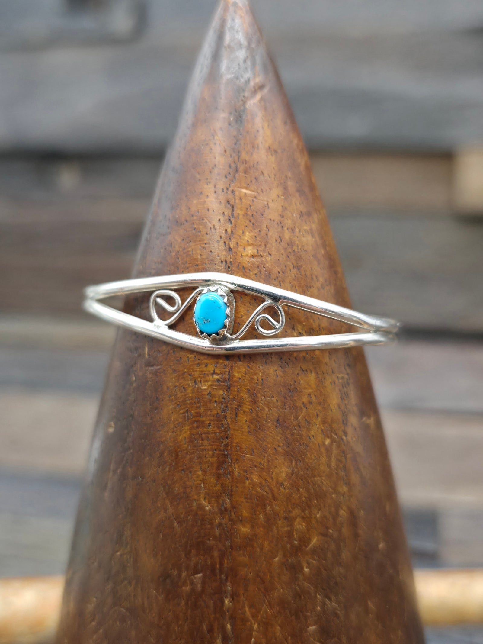 Turquoise and Sterling Silver Filigree Baby Bracelet by Judy Lincoln - 4 1/2 in.