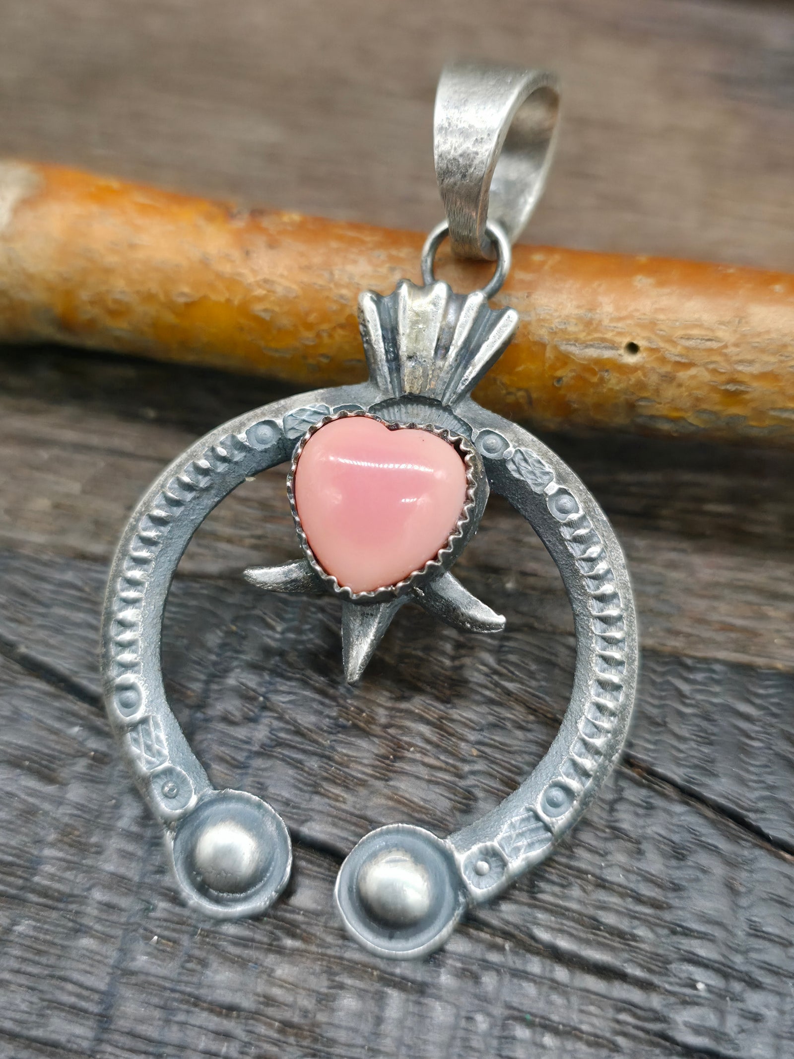 Sterling Silver Pink Conch Heart Naja Pendant by Eva and Lindberg Billah - 2 1/2 in. by 1 1/2 in.