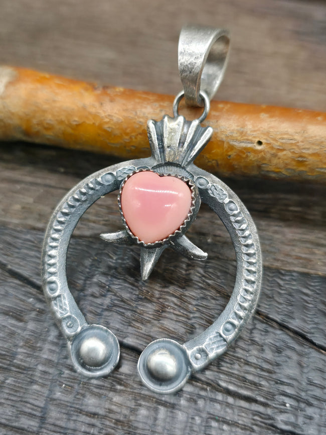 Sterling Silver Pink Conch Heart Naja Pendant by Eva and Lindberg Billah - 2 1/2 in. by 1 1/2 in.