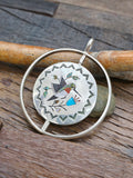 Eagle and Hummingbird Reversable Zuni Inlay Sterling Silver Spinning Pendant by Raymond Boyd