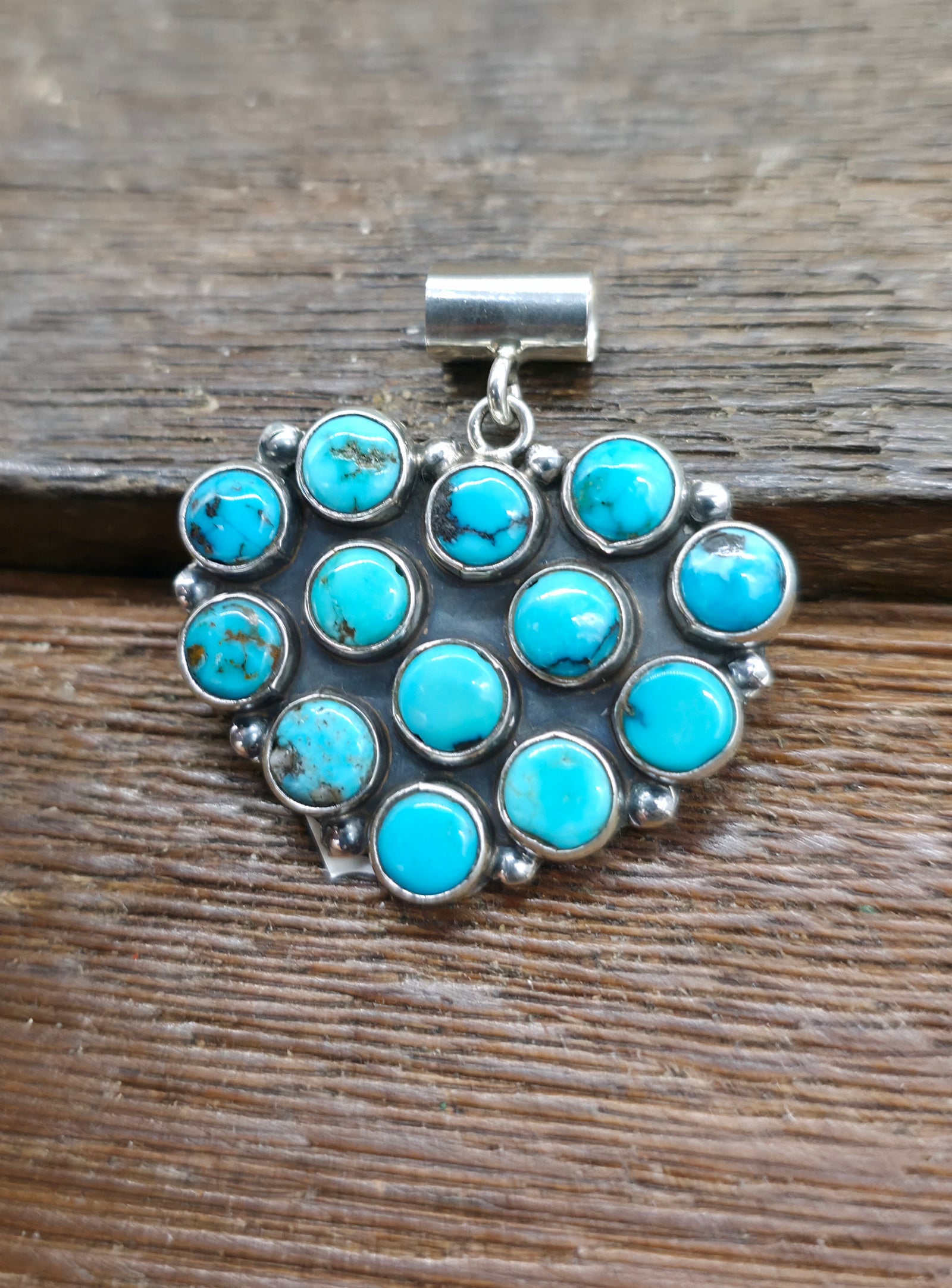 Sterling Silver Blue Turquoise Heart Pendant by Jimmy Garcia - 1 1/4 in. by 1 1/4 in.