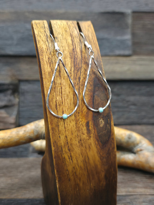 Sterling Silver and Turquoise Twist Loop Earrings by Katrina Tsosie - 2 1/4 in. by 3/4 in.