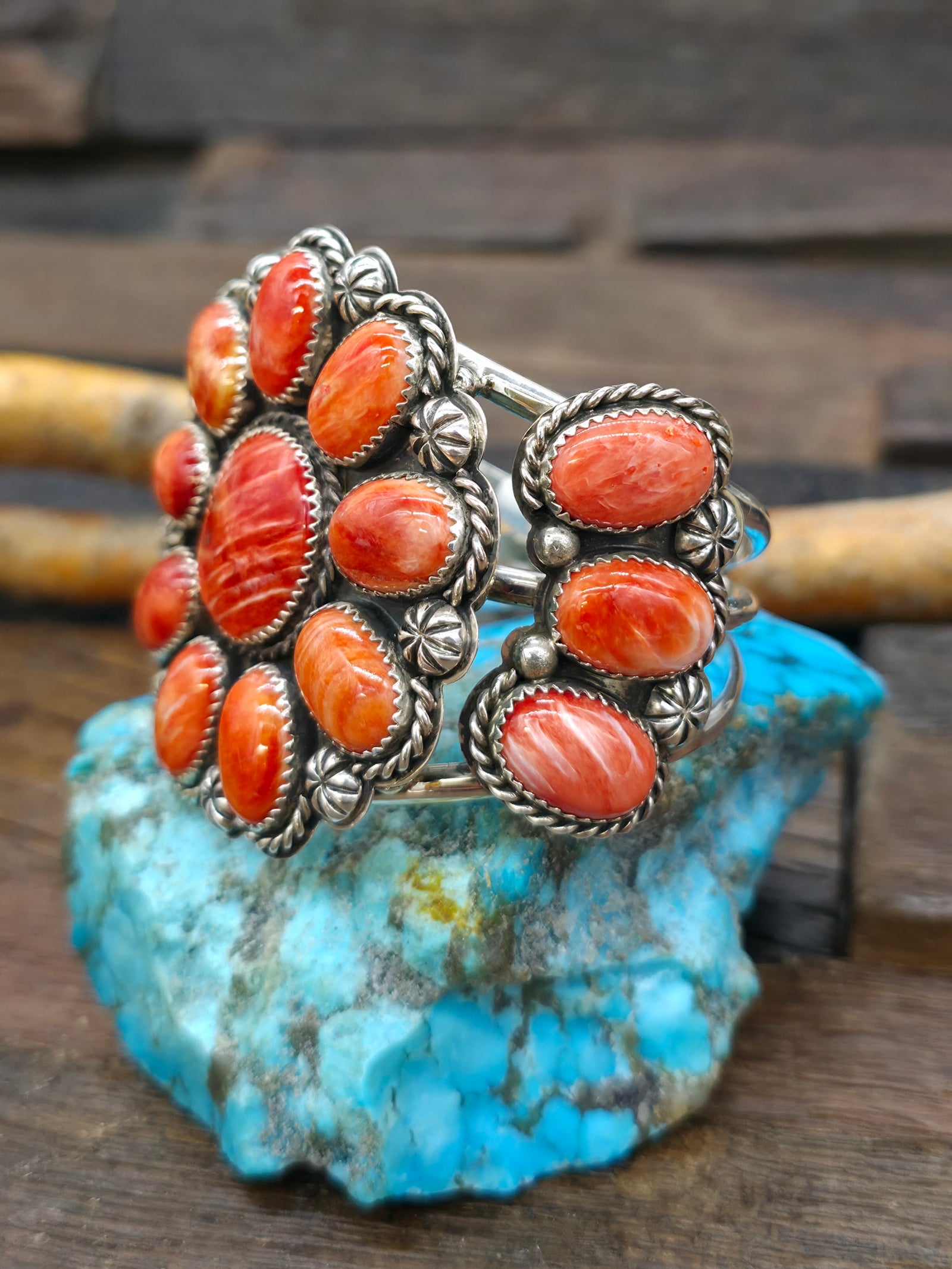 Sterling Silver Orange Spiny Cluster Bracelet by Kyle Wilson - 6 in. with Gap
