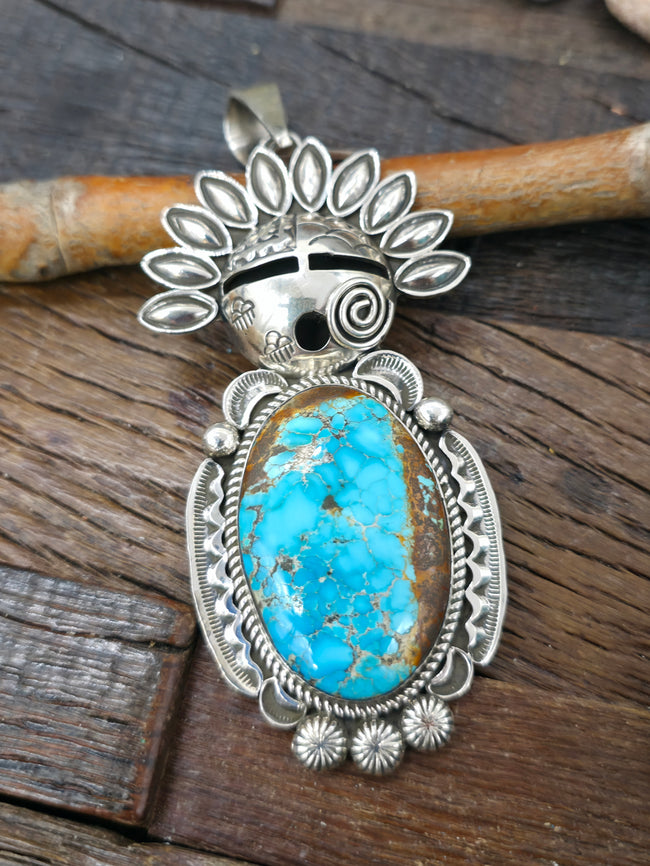 Sterling Silver & Turquoise Kachina Pendant by Alex Sanchez - 5 in. by 2 in.