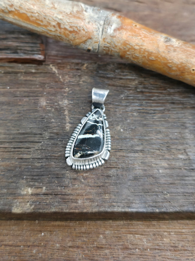 Sterling Silver Black Jack Turquoise Pendant - 1 in. by 1/2 in.