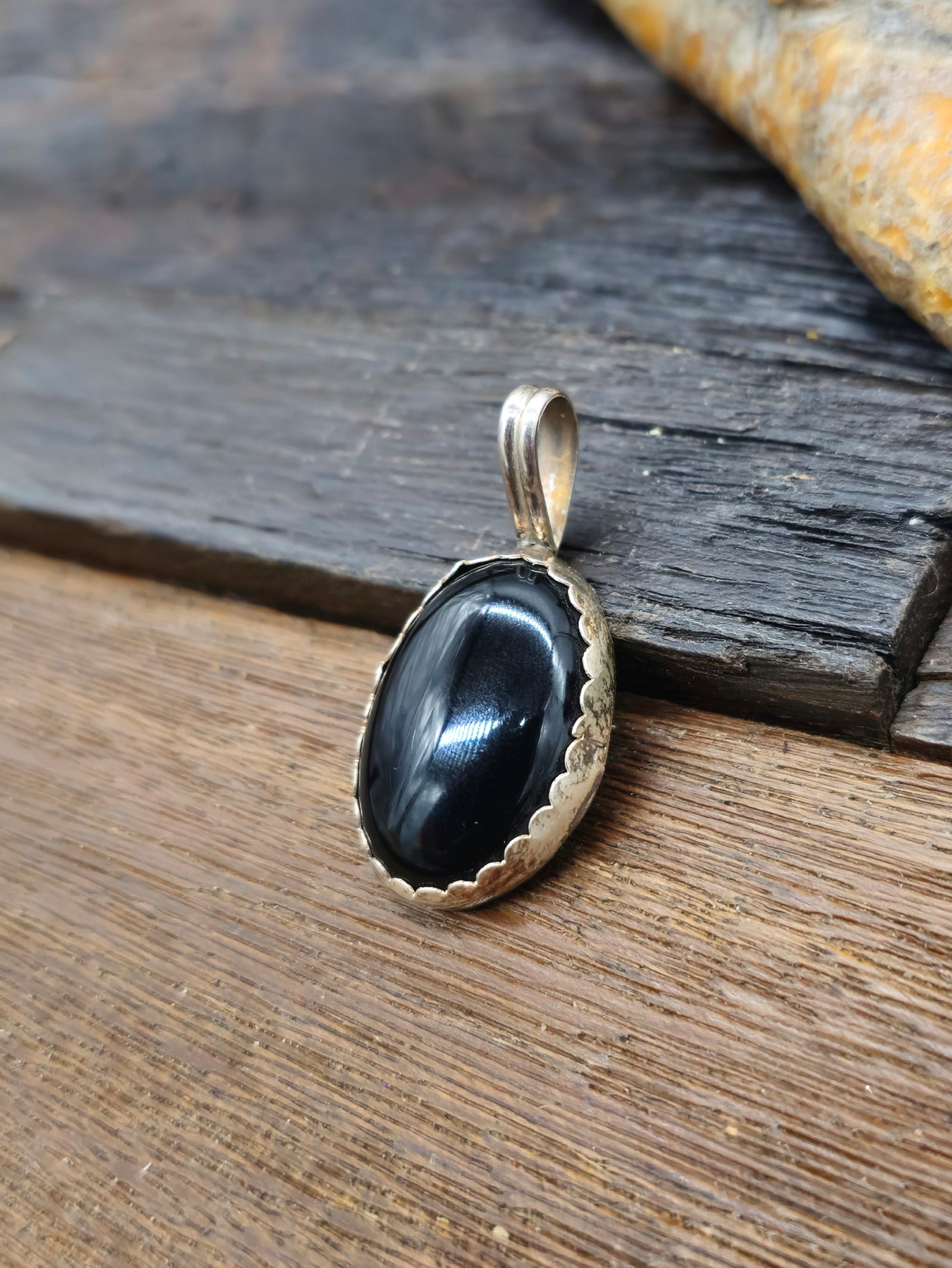 Small Black Onyx Oval Pendant by Benny Tahe