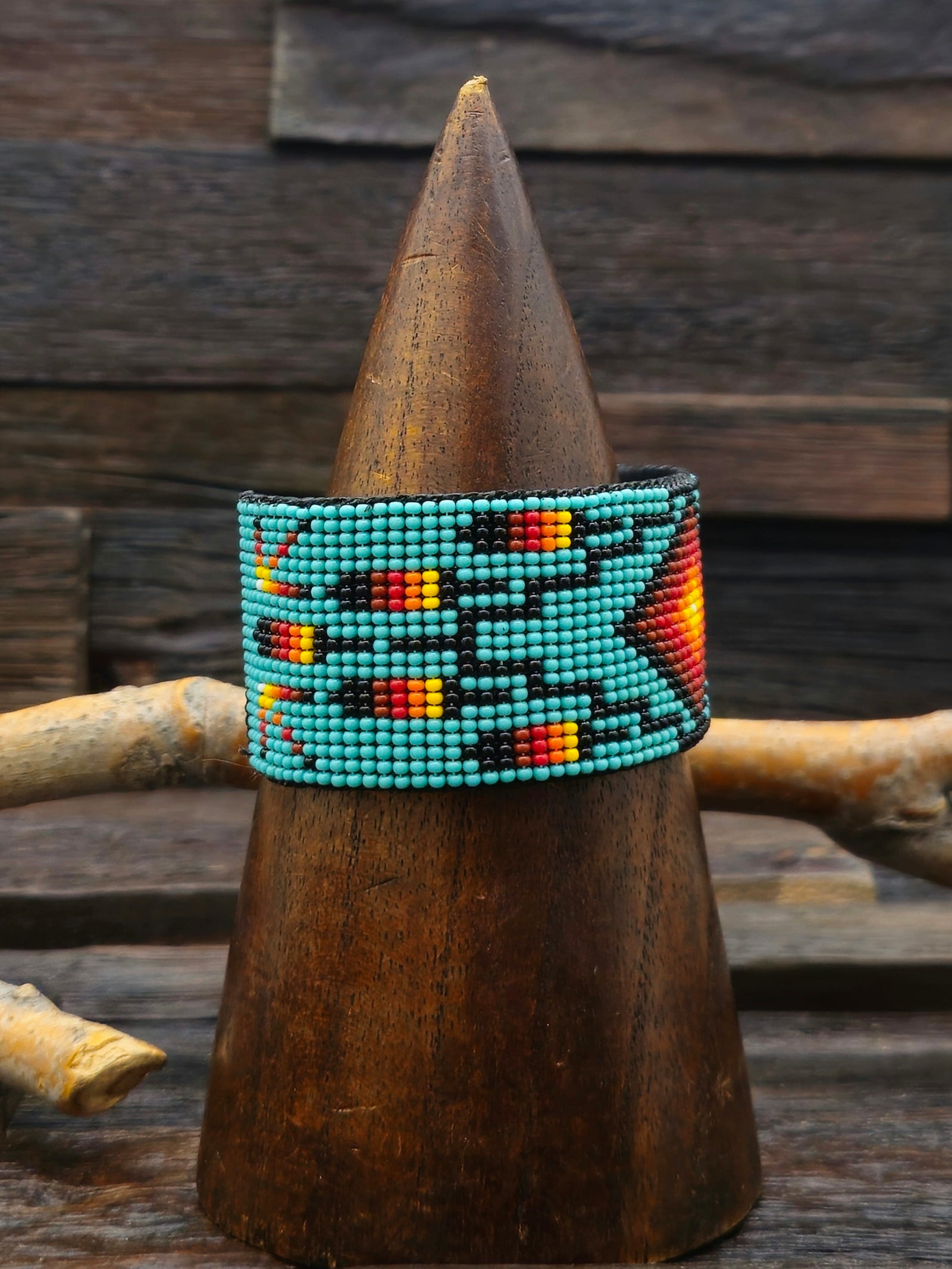 Green and Orange Beaded Bracelet by Virgil Whitman - 7 in
