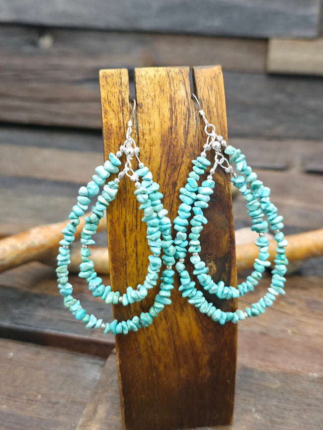 Double Loop Blue Turquoise Nugget Earrings by Lucinda Sardo - 3 1/2 in. by 1 3/4 in.