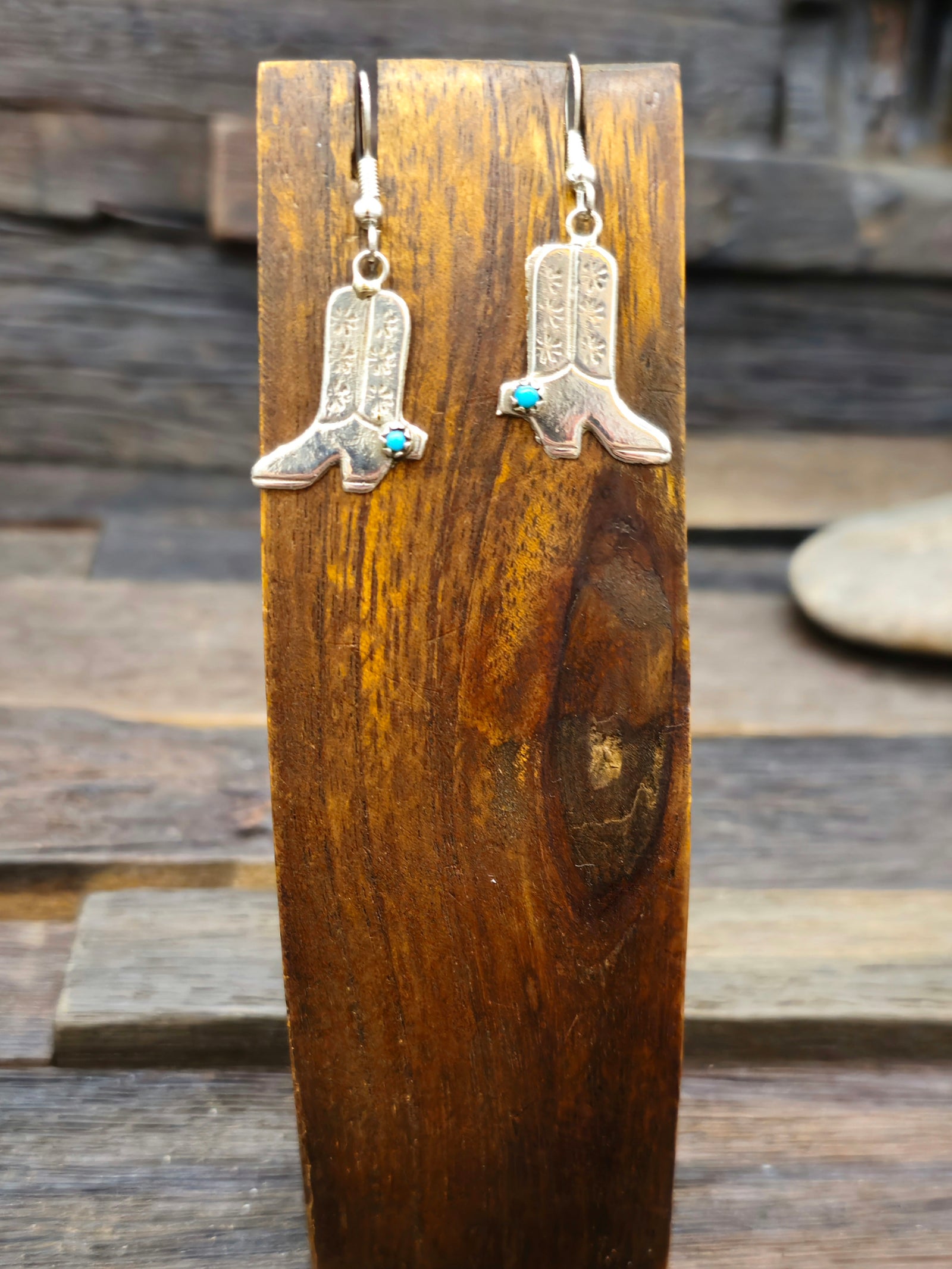 Sterling Silver and Turquoise Cowboy Boot Earrings by Sylvia Chee