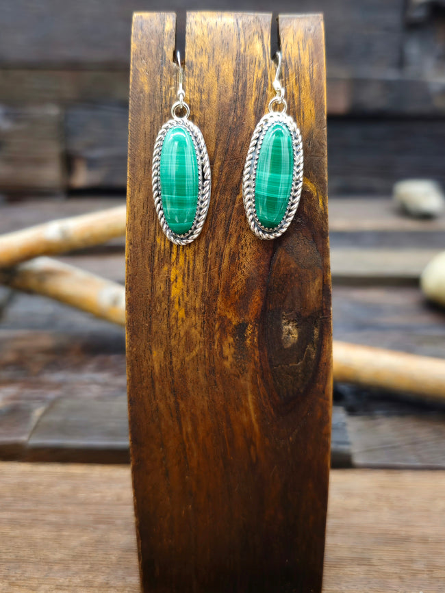 Sterling Silver Malachite Earrings by Robert Yazzie